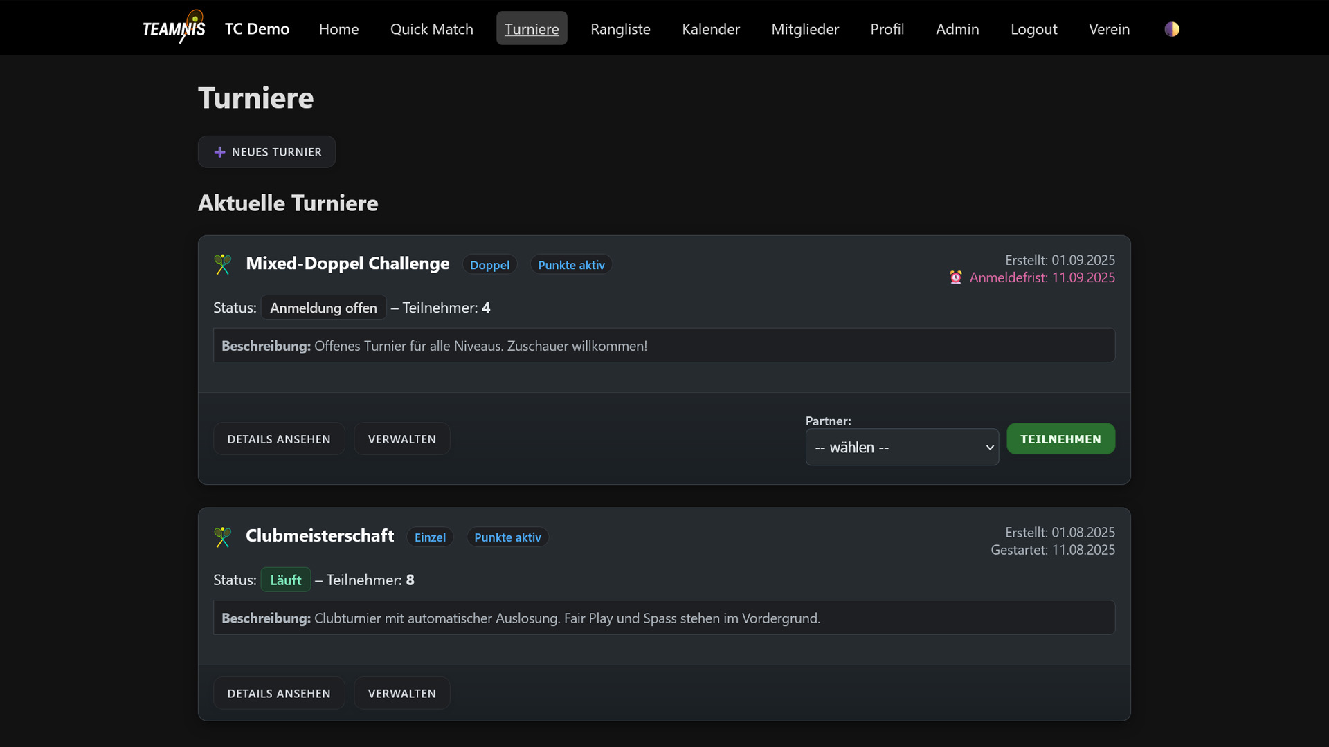 TEAMNIS Live‑Demo – Beispielansicht